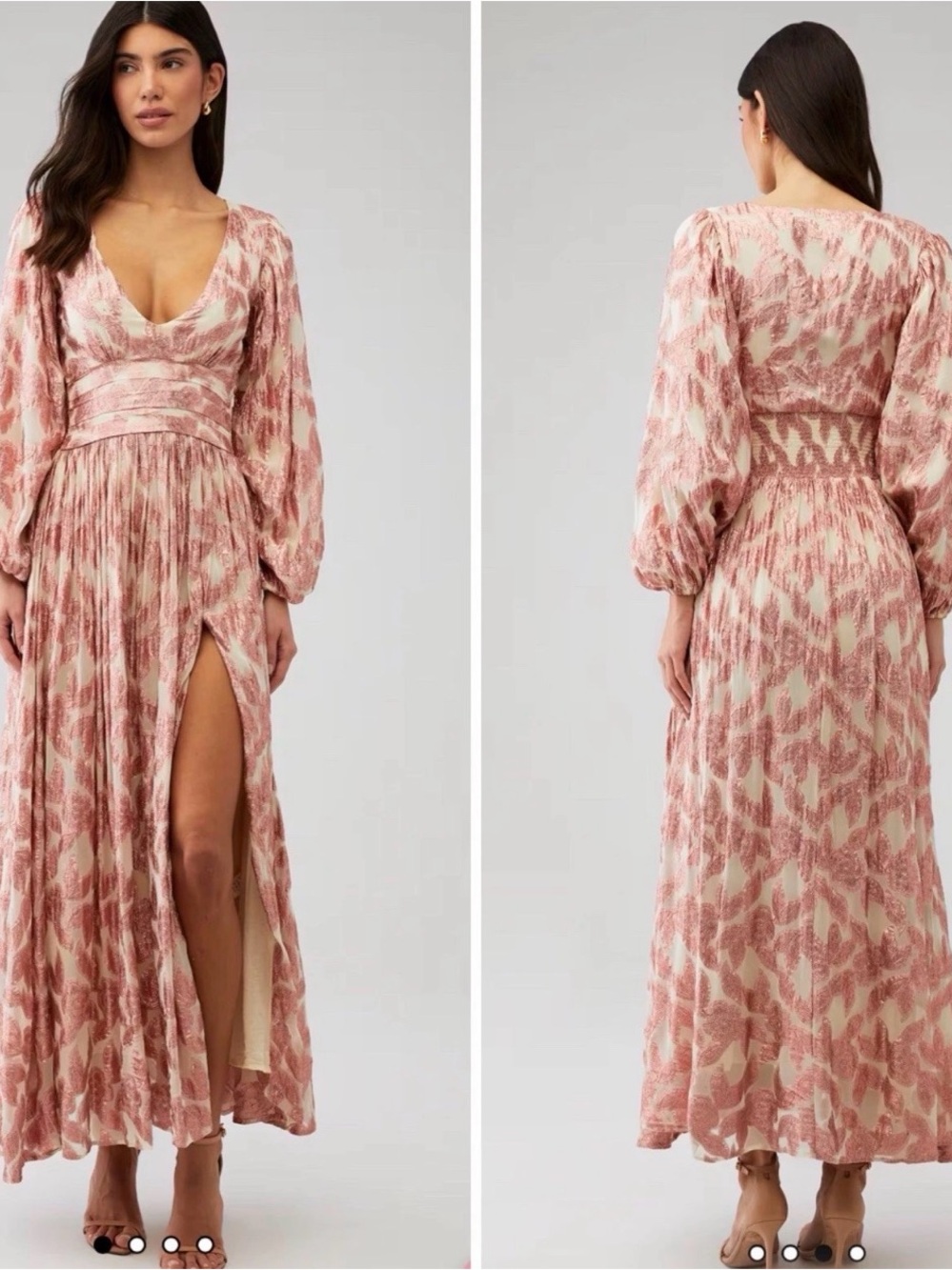 Show Me Your Mumu Rose Pink Metallic Floral Long Sleeve Maxi Dress J10